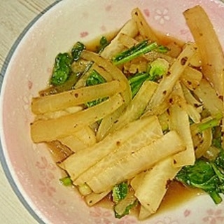 大根とかぶの間引き菜のすき焼きのたれ炒め煮